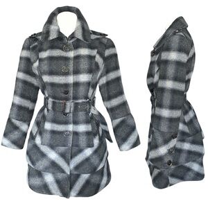 Miss Sixty Y2K Plaid Belted Tiered Coat Wool